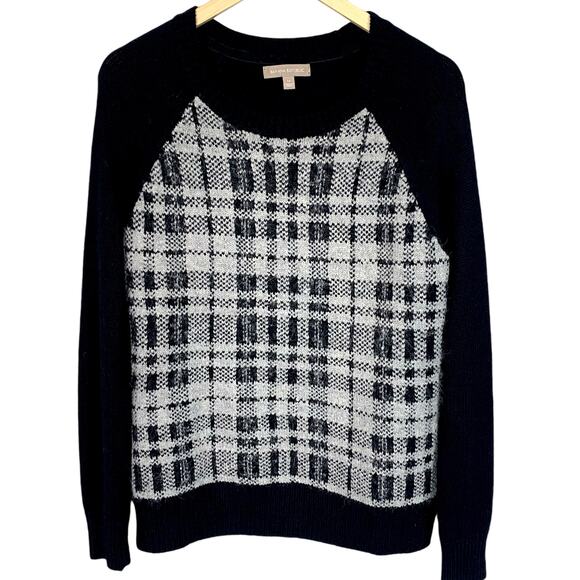 Banana Republic Womens Sz M White/Black Plaid Front Crew Sweater - Picture 1 of 11